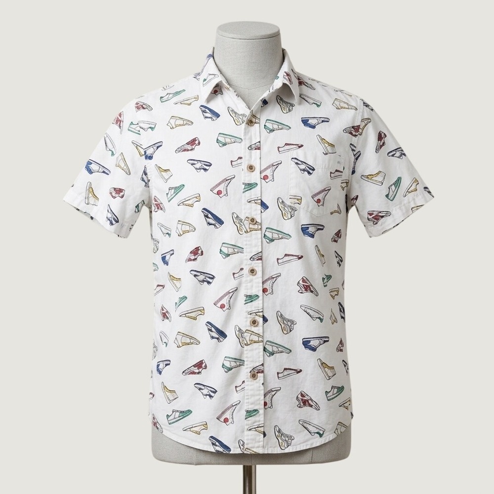 Cornerstore Bodega Mens Small White Sneaker Print Short Sleeve Button Down Shirt